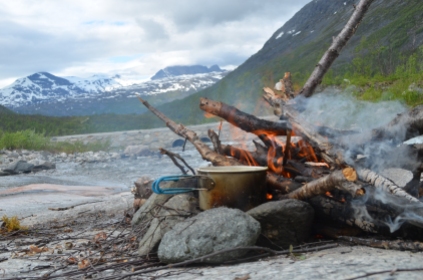 Making soup on a campfire with a view