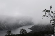 Misty view over the Rombak fjord in Norway