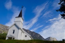 Little white Norwegian church in the Skjomen valley
