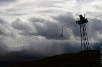 Rain on the background, the ski lift in Abisko on the foreground