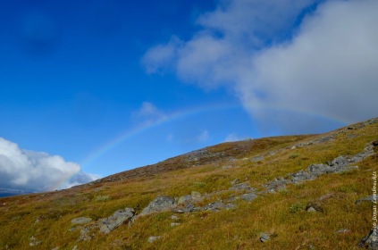 A full rainbow behind mount Nuolja in Abisko